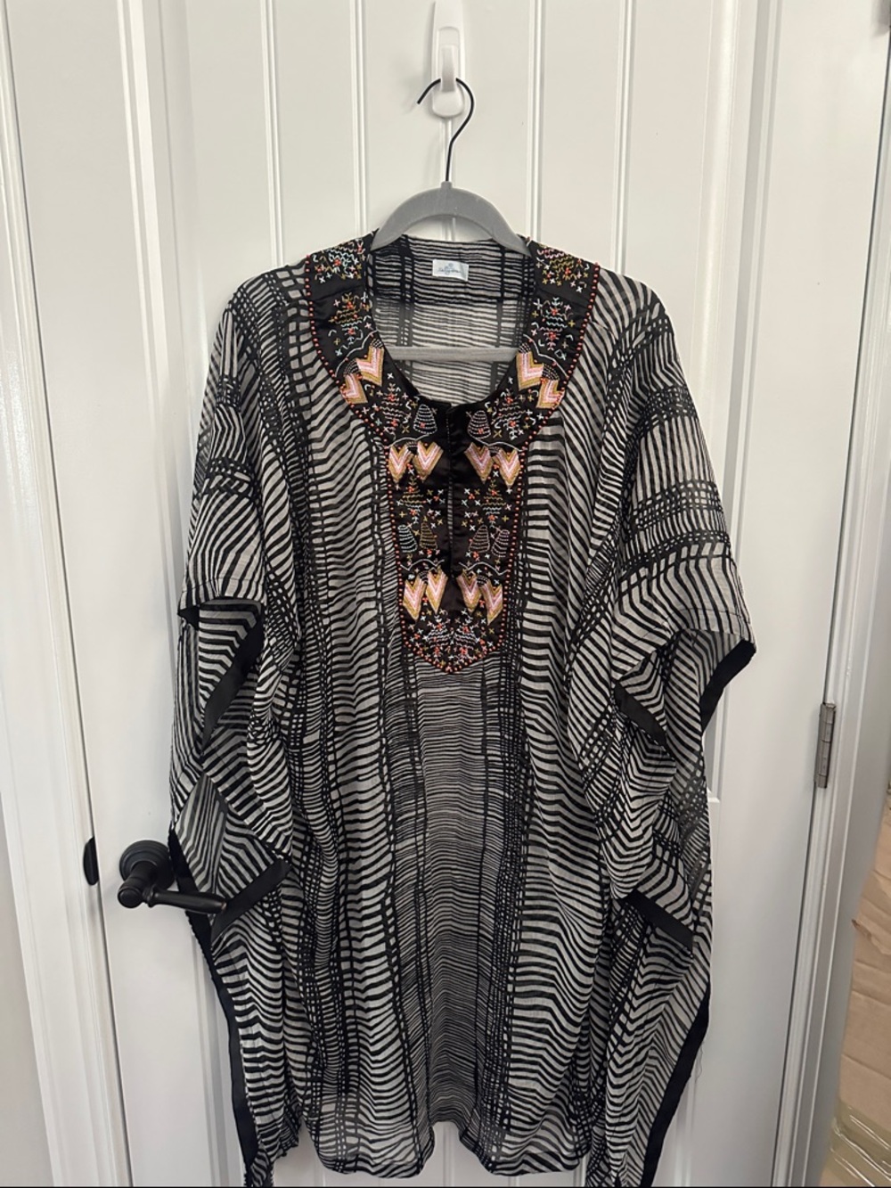 Black & White Striped Embroidered Kaftan by Salty Dreams